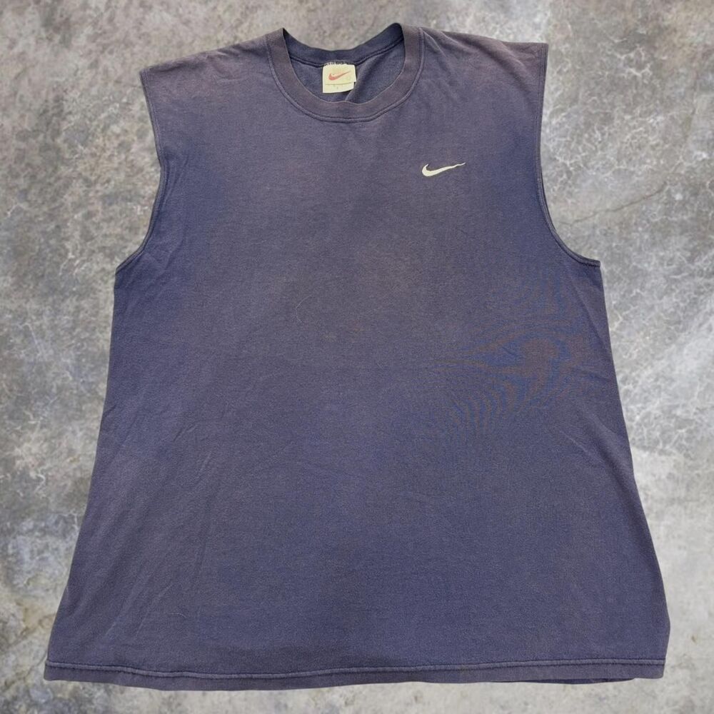 Vintage Nike tank top Mens L Navy Blue Distressed Athletic wear 1980 - 1990 USA